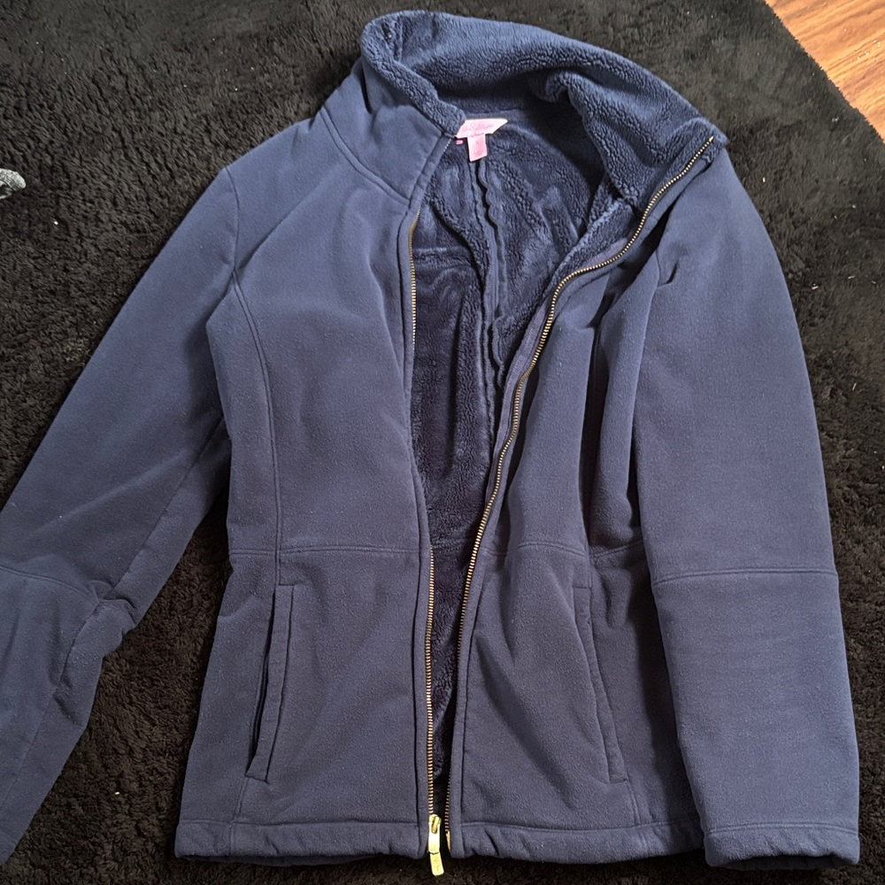 Lilly Pulitzer Navy Ski zip up  with Gold Accents super cozy Size S